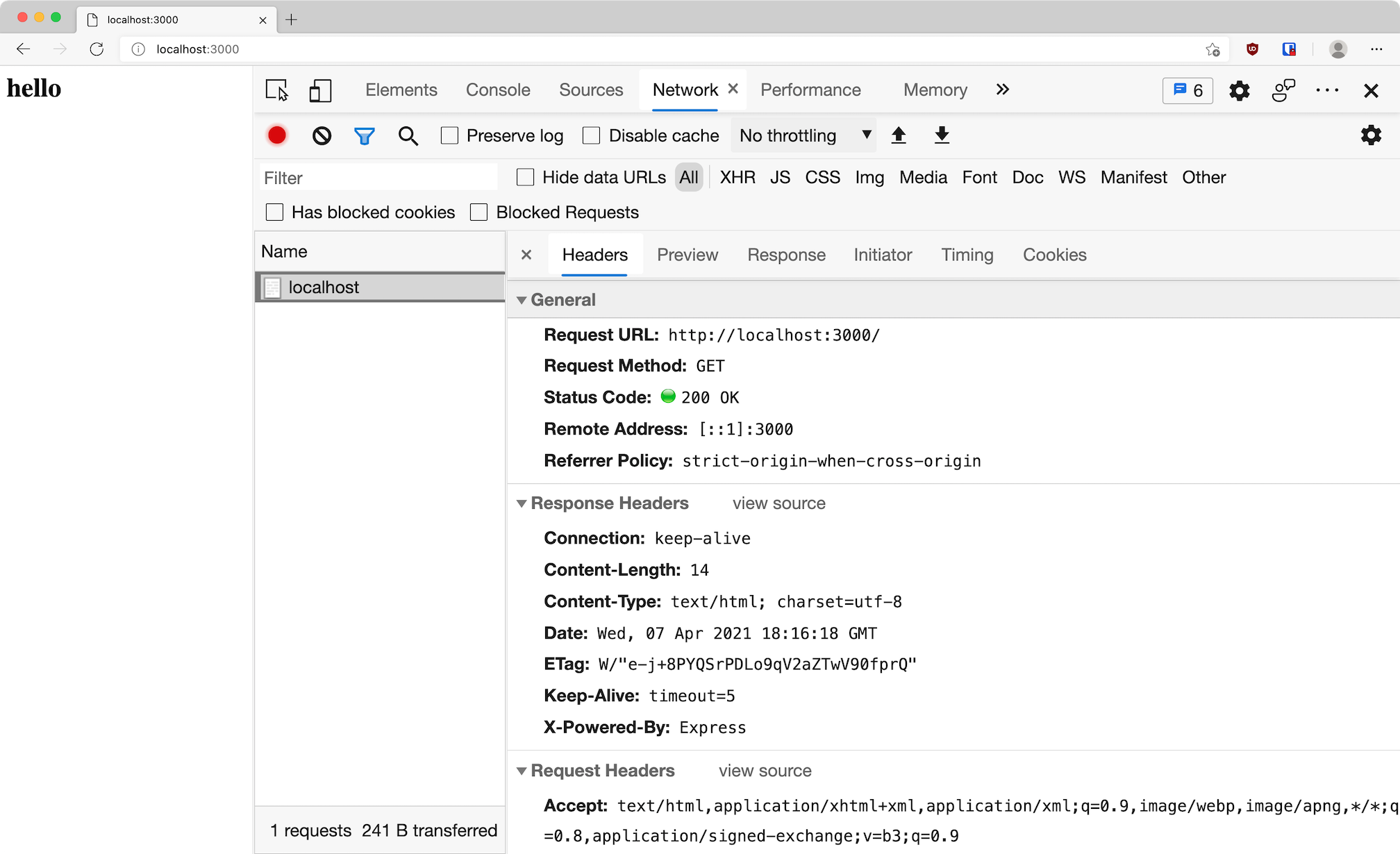 the network tab of a browser showing the request in action